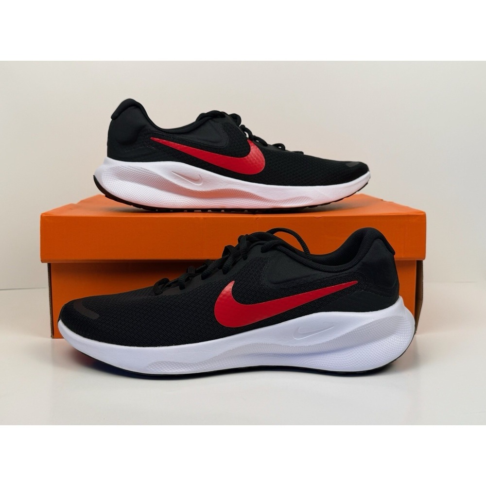 Nike Revolution 7 Running Shoe Men Sz 11.5 Black/University Red-White FB2207-003